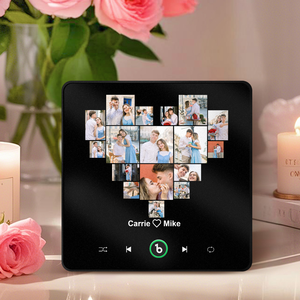 Custom Music And Photo Fridge Magnet Personalized Heart Fridge Magnet for Valentine's Day - 