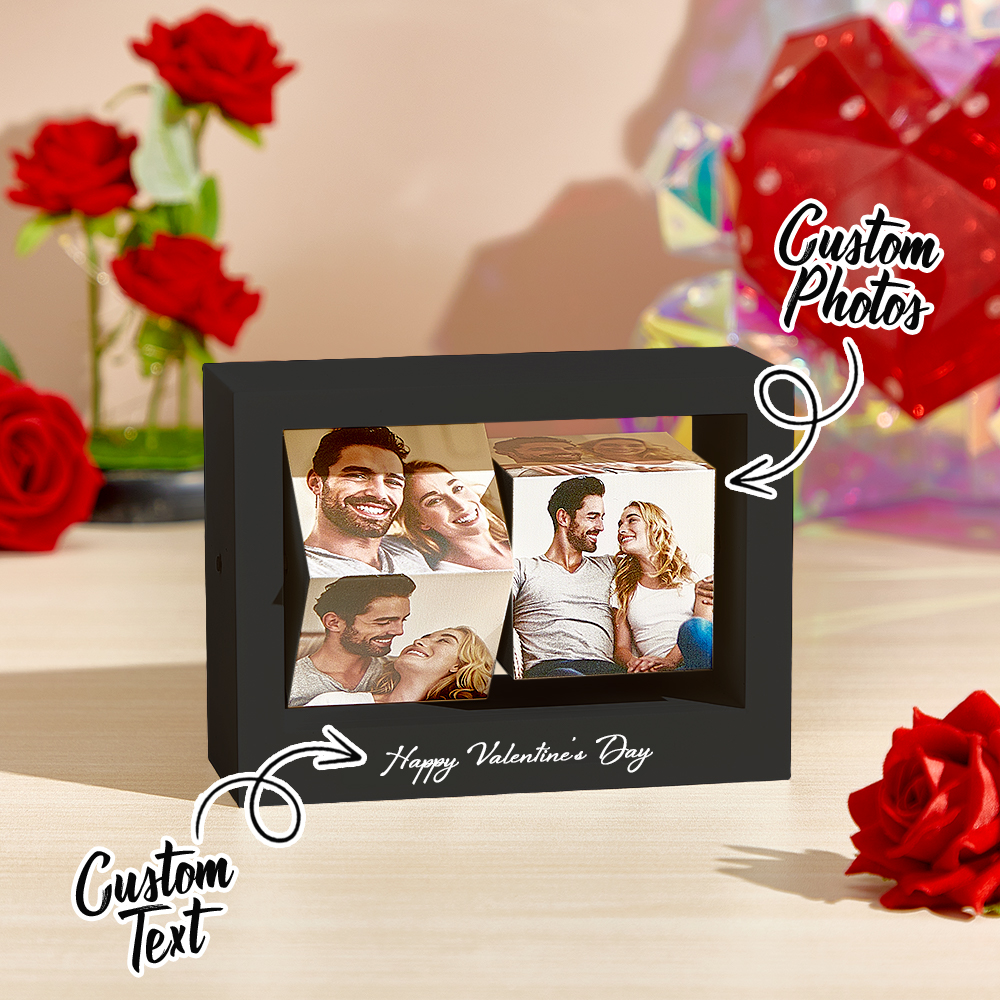 Custom Photo Frame Rotating Photo Cube Stand Valentine's Gifts for Her