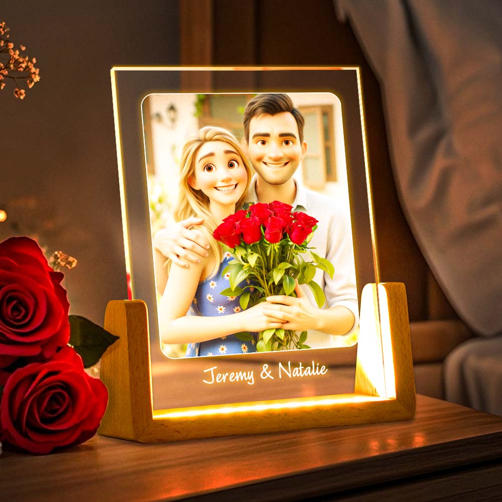 Custom Cartoon Portrait Night Light Personalized Photo Frame LED Lamp for Unique Home Decor - 
