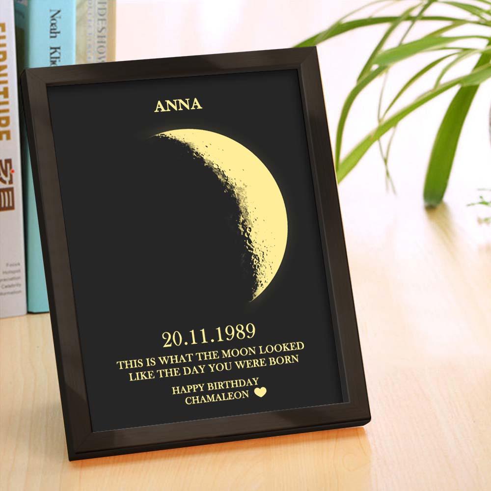 Custom Moon Phase and Names Wooden Frame with Your Text Custom Birthday Art Frame Best Gift for Birthday