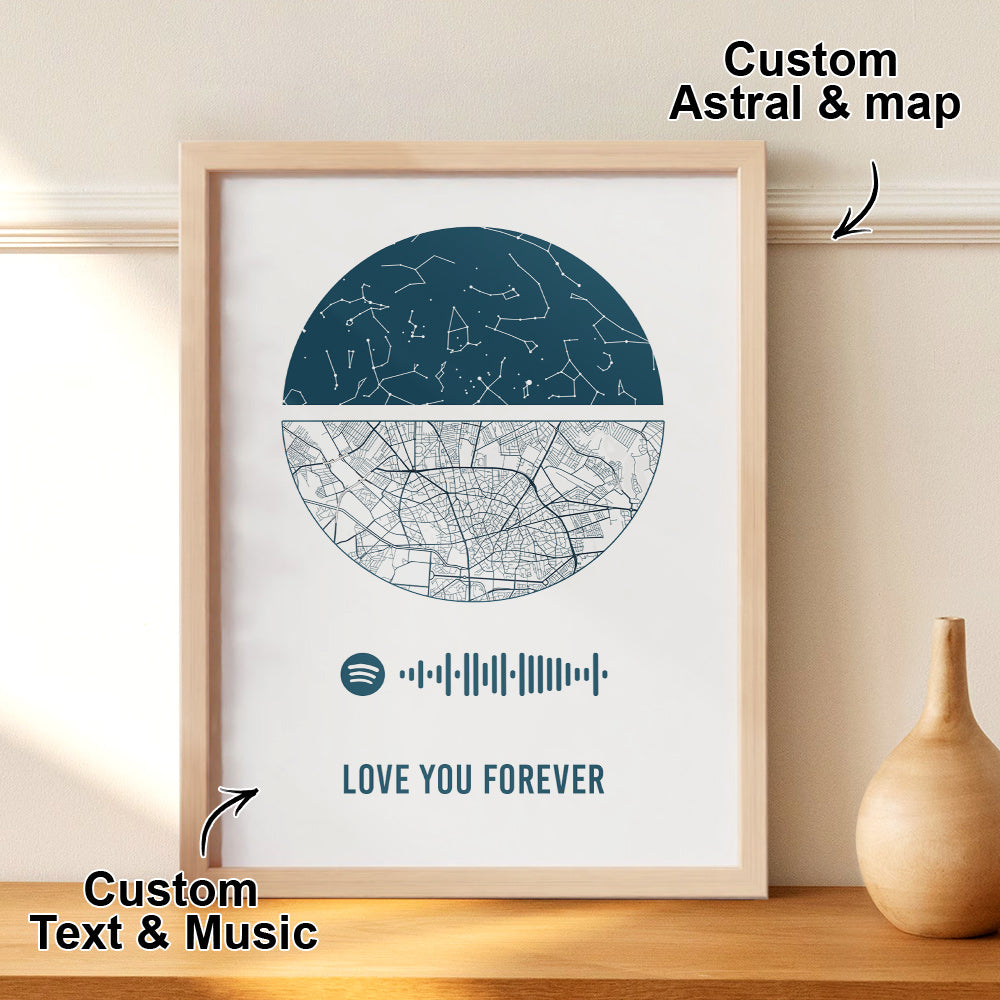 Custom Spotify Frame Custom Night Sky and Map Gift Anniversary Gift for Lover - 