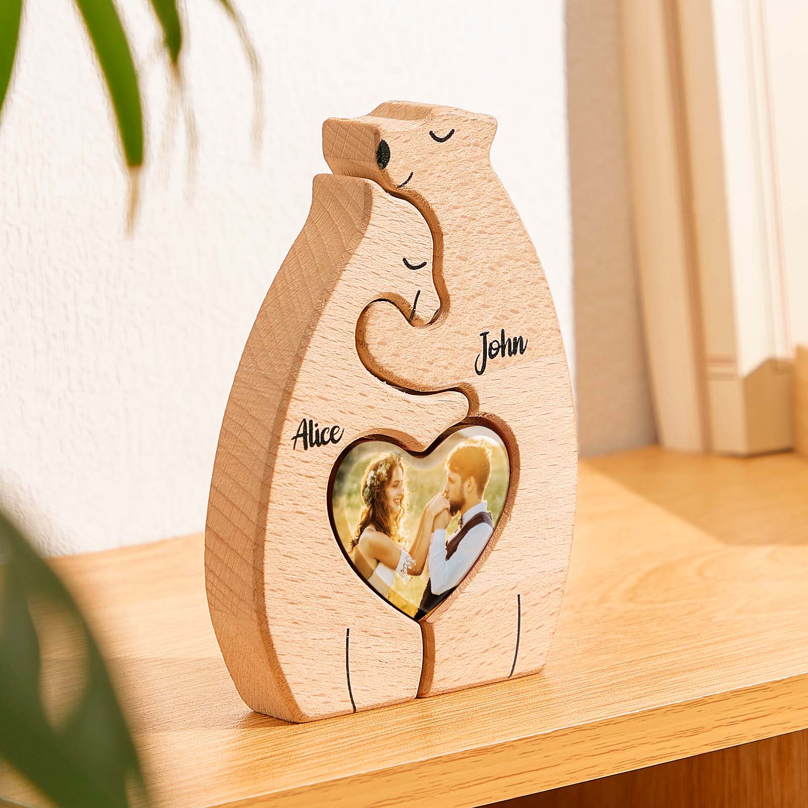 Personalized Bear Couple Wooden Art Puzzle with Names and Photos Gift for Couple - 