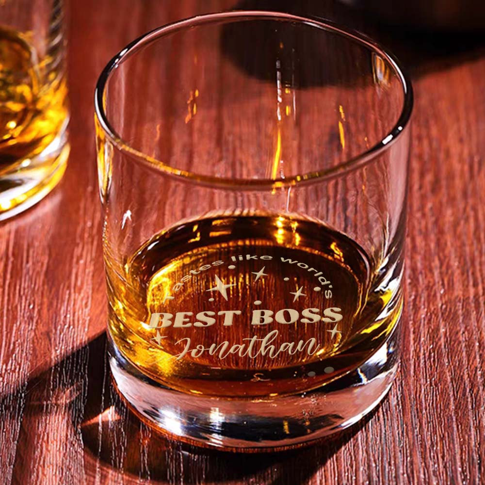 Personalized Engraved Whiskey Glass World's Best Boss Custom Gift for Boss