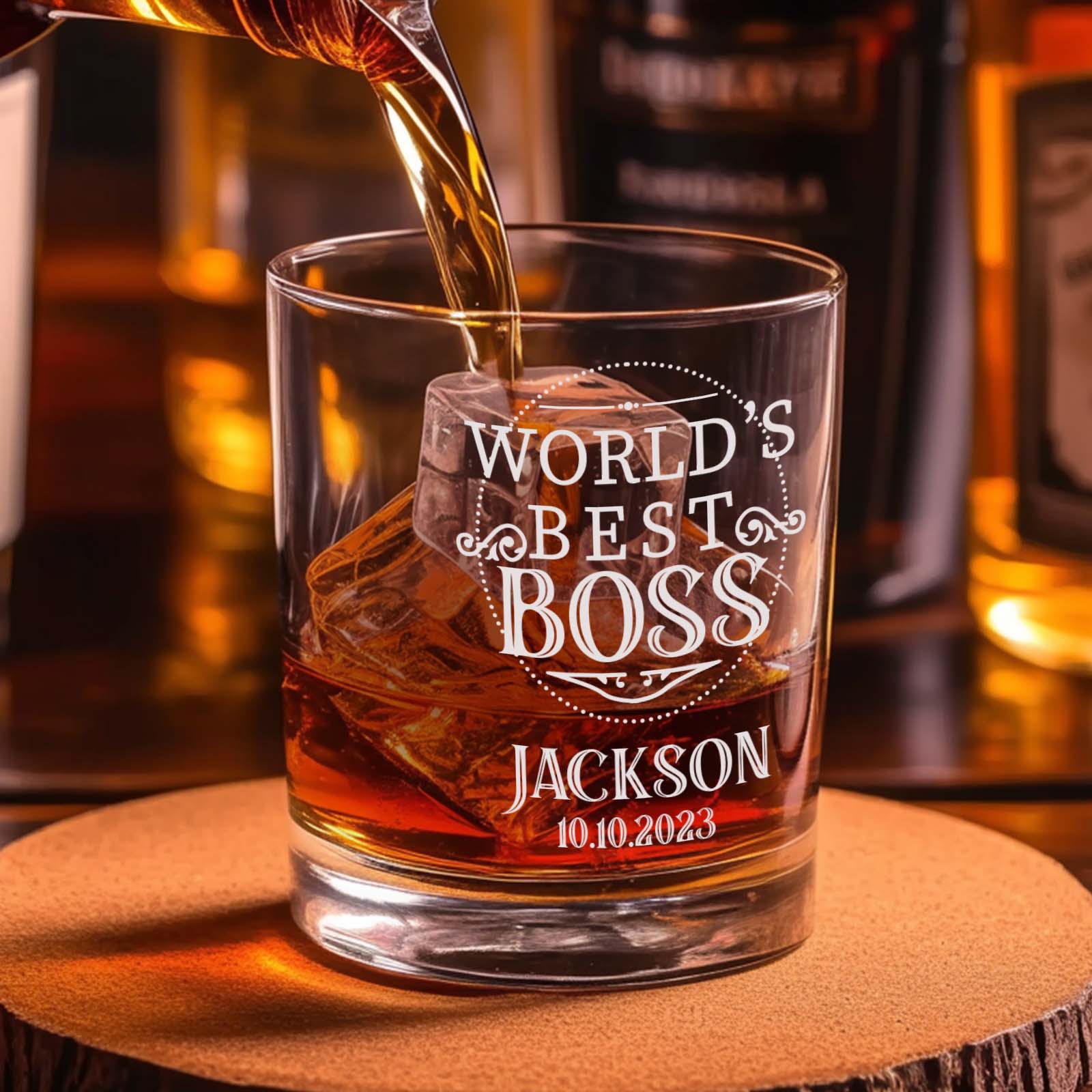 Custom Name Whiskey Glass World's Best Boss Personalized Engraved Whiskey Cup Gift for Boss
