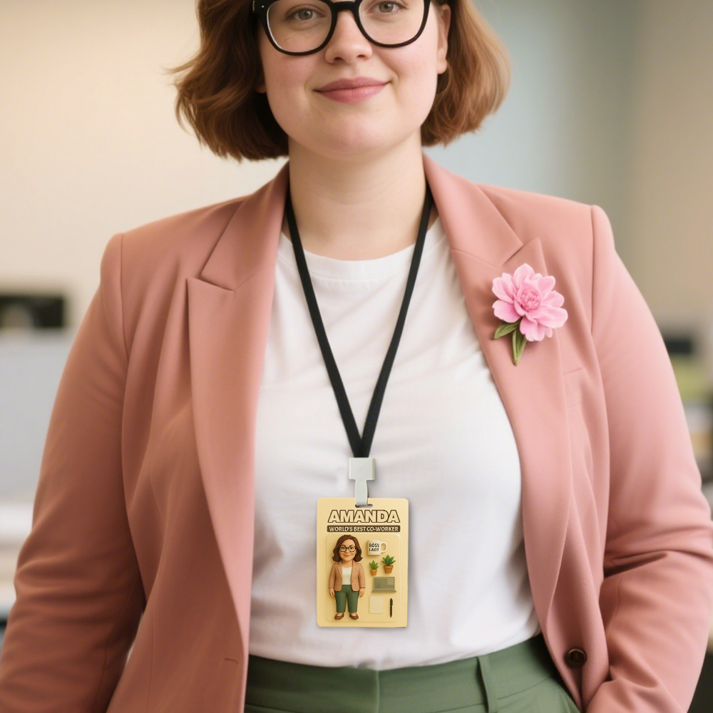 Personalized 2D Cartoon Name Tag  Custom ID Badge with Photo Toy Box Style Avatar Work Card