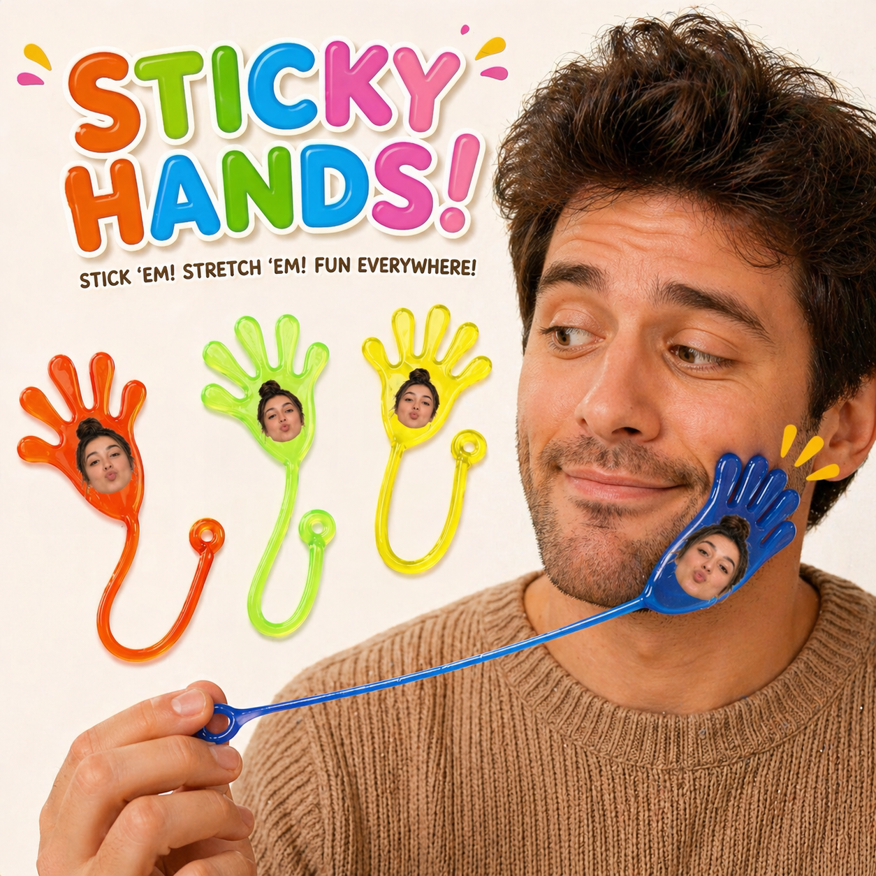 Custom Sticky Hands Toy Set Stretchy Sticky Slap Hands for Kids, Party Favors, Stress Relief & Fun Pranks
