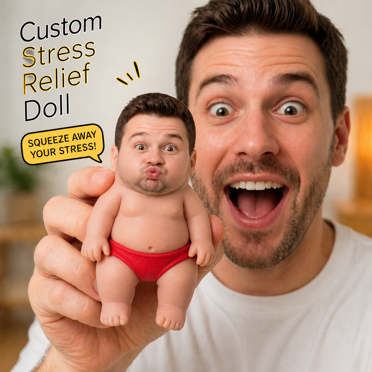 Custom Squishy Stress Relief Doll – Personalized Face Squeeze Toy, Soft TPR Sand Filled Fidget Toy, Funny Anxiety Relief Gift