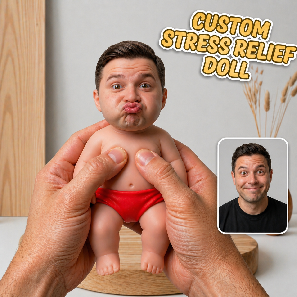 Custom Squishy Stress Relief Doll – Personalized Face Squeeze Toy, Soft TPR Sand Filled Fidget Toy, Funny Anxiety Relief Gift