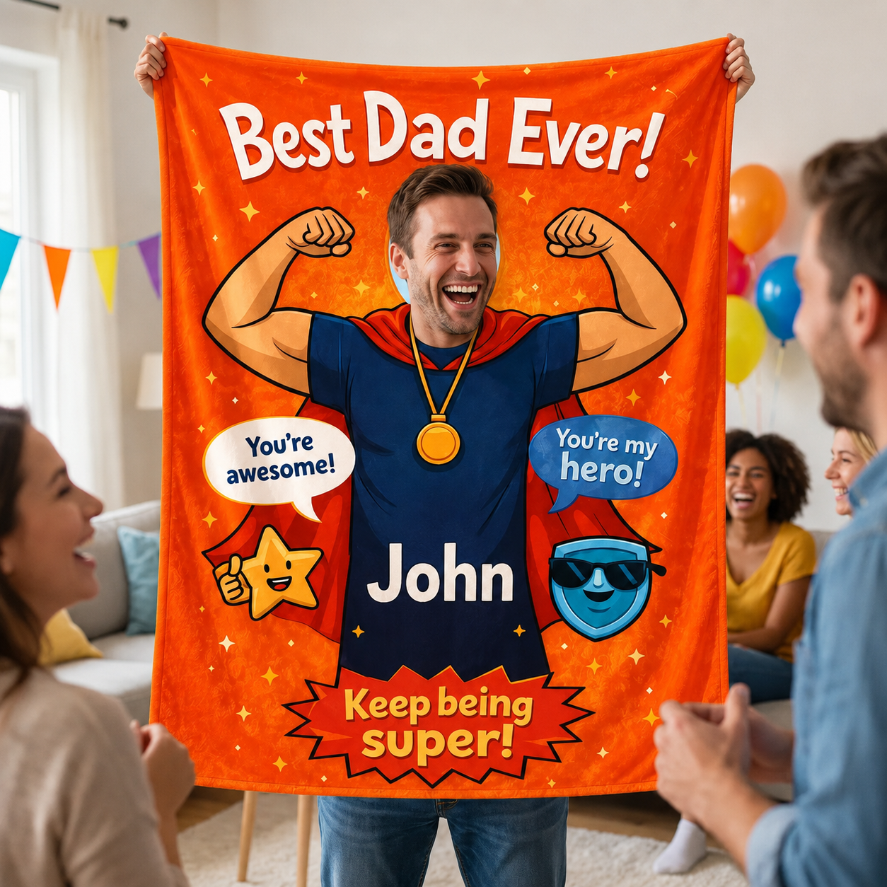 Personalized Face Hole Father’s Day Blanket  A Fun Gift for Dad