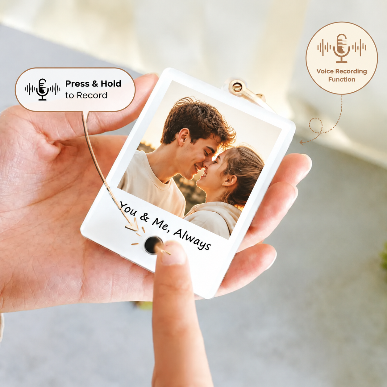 Custom Voice-Recording Photo Keychain – Personalized Picture Key Ring with Your Voice Message Unique Keepsake Gift for Family & Loved Ones