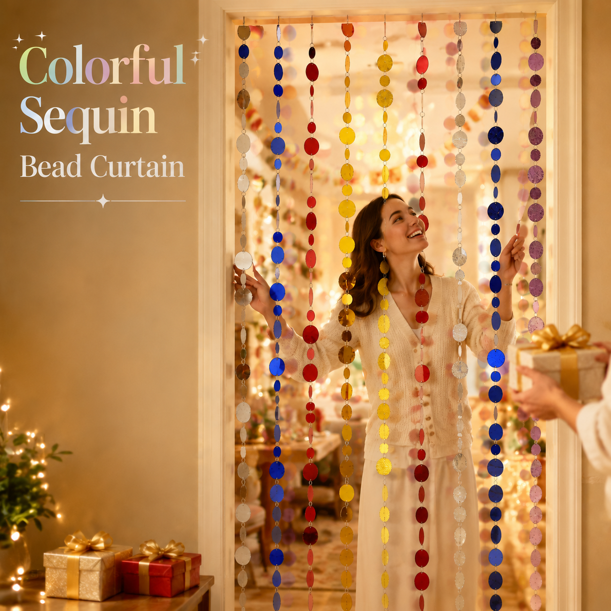 2 Packs Colorful Sequin Bead Curtain – Sparkling Hanging Doorway Divider for Home Party & Room Decoration