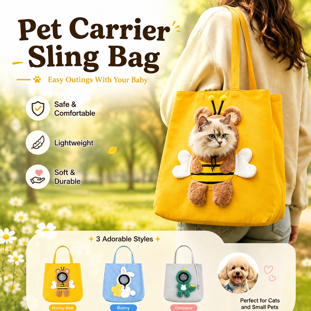 Pet Carrier Sling Bag – Breathable Canvas Shoulder Bag for Small Dogs & Cats