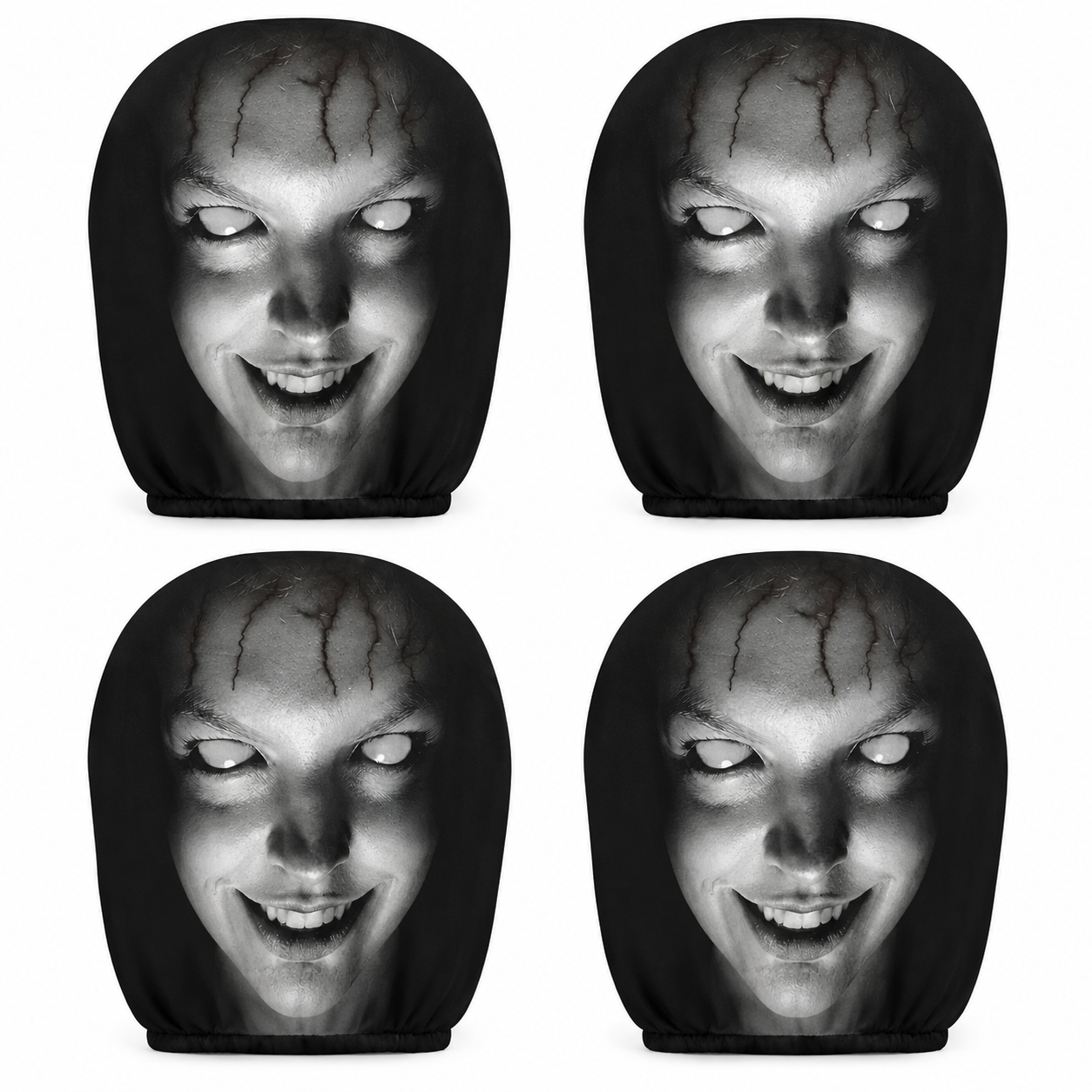 Horror Scary Face Car Headrest Covers, Universal Stretch Auto Seat Head Rest Protectors, Washable Vehicle Interior Decoration Accessories