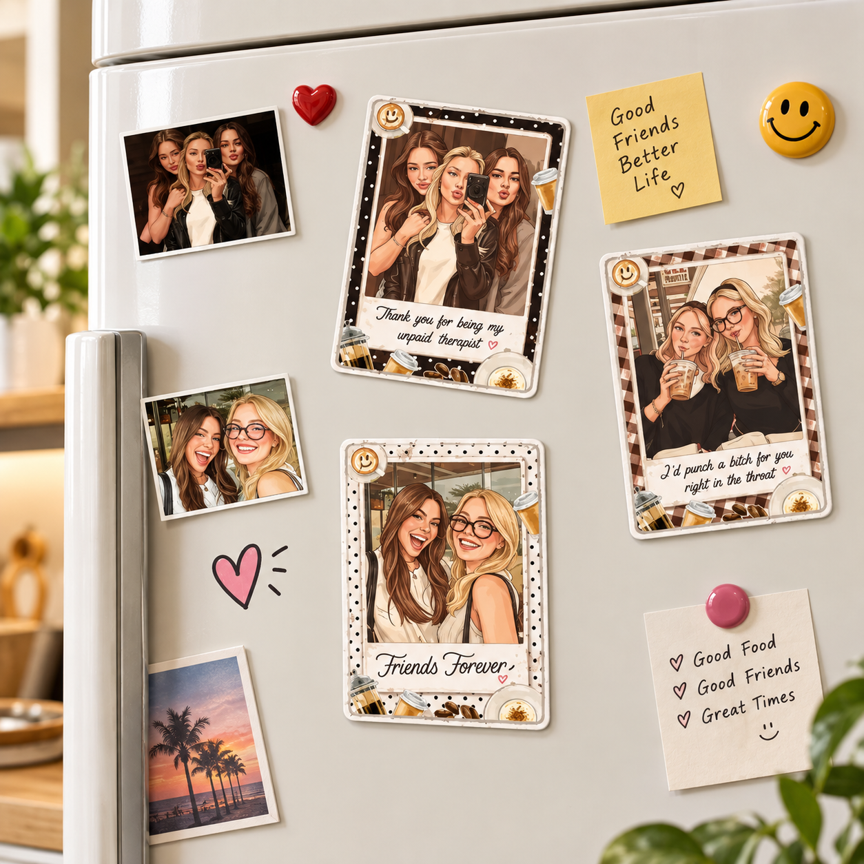 Friends Forever Personalized Acrylic Fridge Magnet, Laughing at a Cafe, Creative Gift for Best Friend