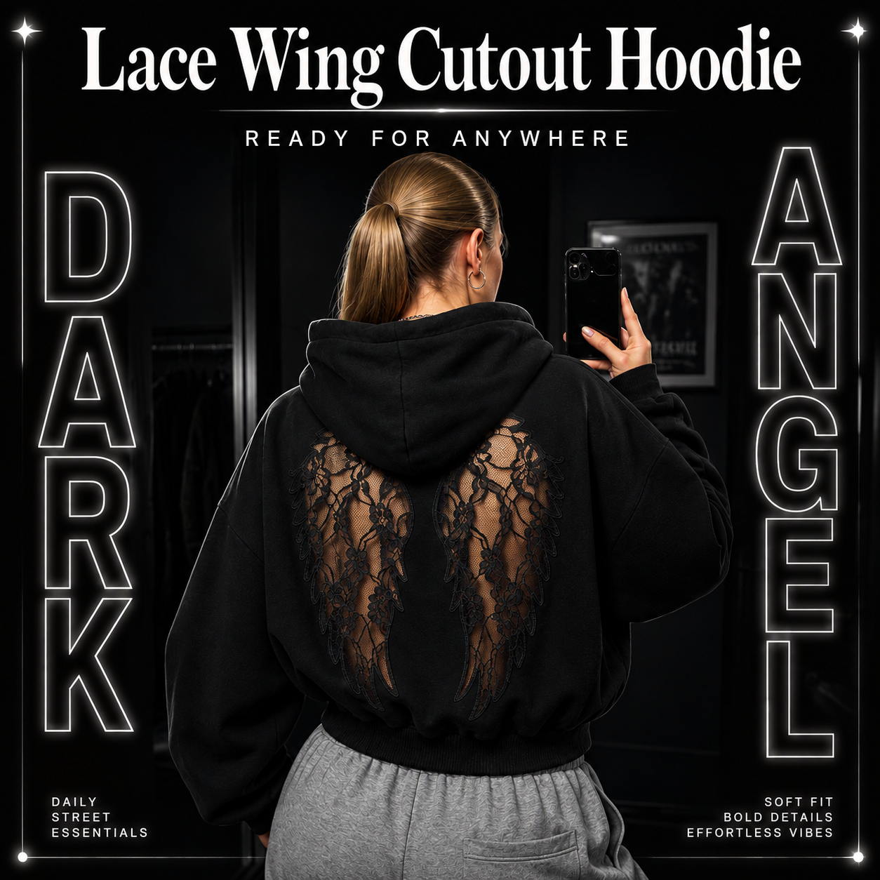 Lace Wing Cutout Hoodie – Sheer Angel Wing Graphic Pullover