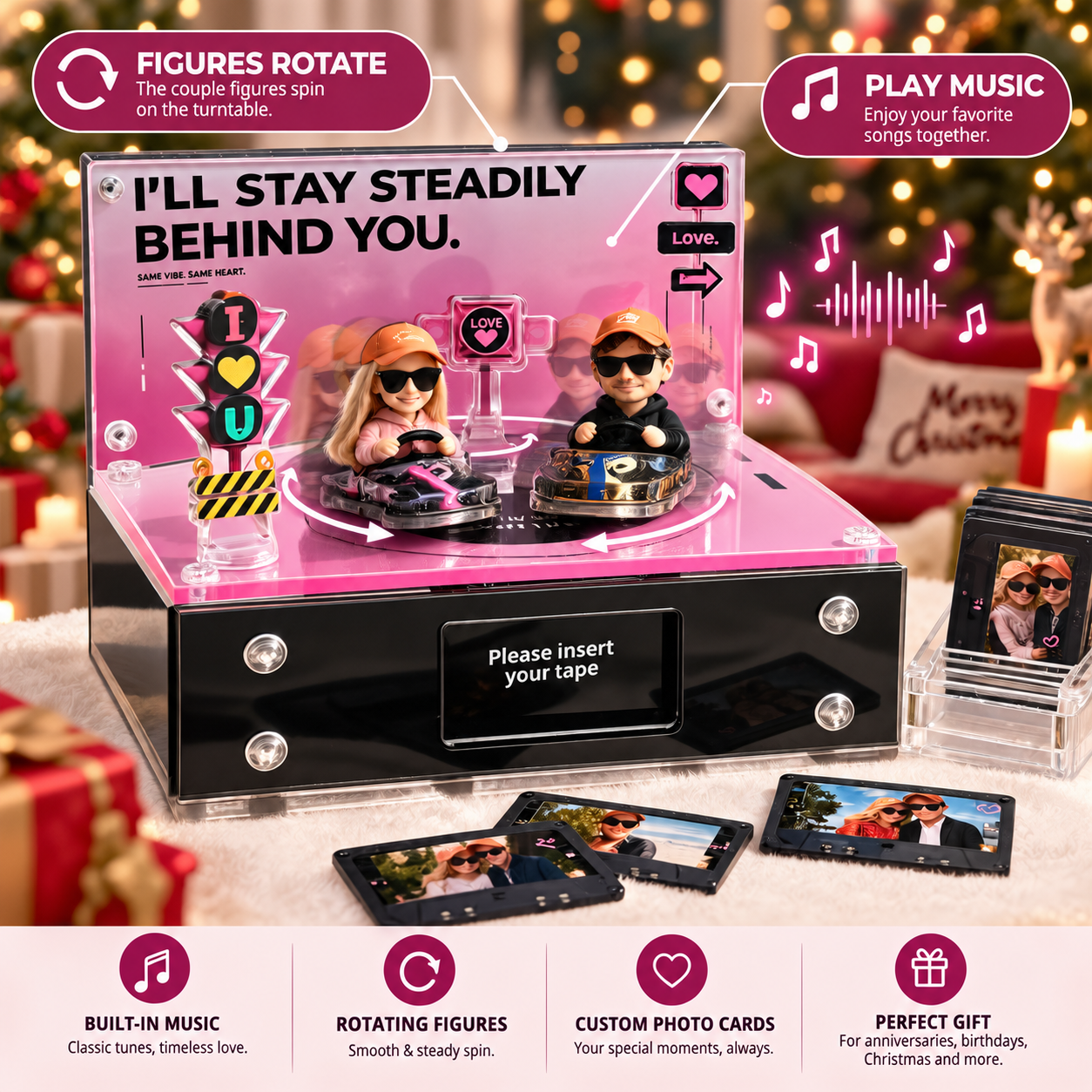 Custom Photo NFC Cassette Player Keepsake, Personalized Couple Music Box Display Romantic Gift for Couples, Anniversary & Christmas