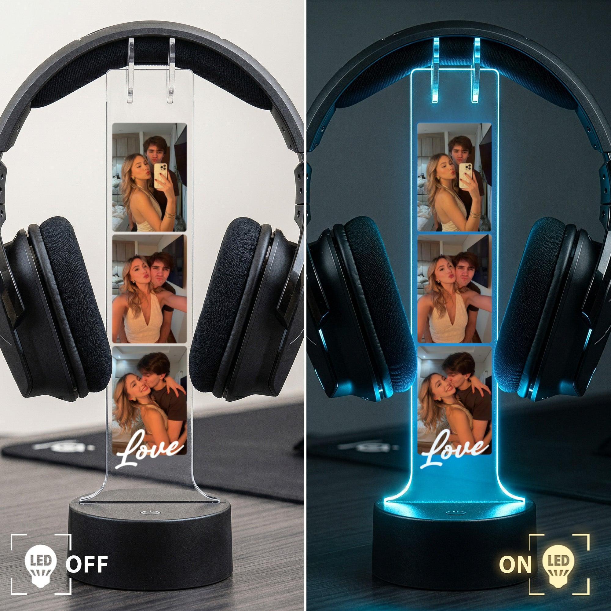 Personalized Headphone Stand Custom Couples Photo & Message For Her
