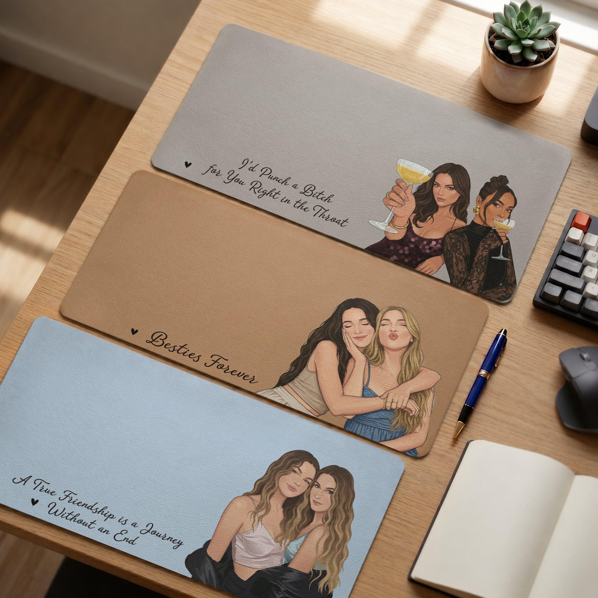 Custom Flat Art Photo Portrait Illustration - Friendship Thank You Gift - Personalized Desk Mat