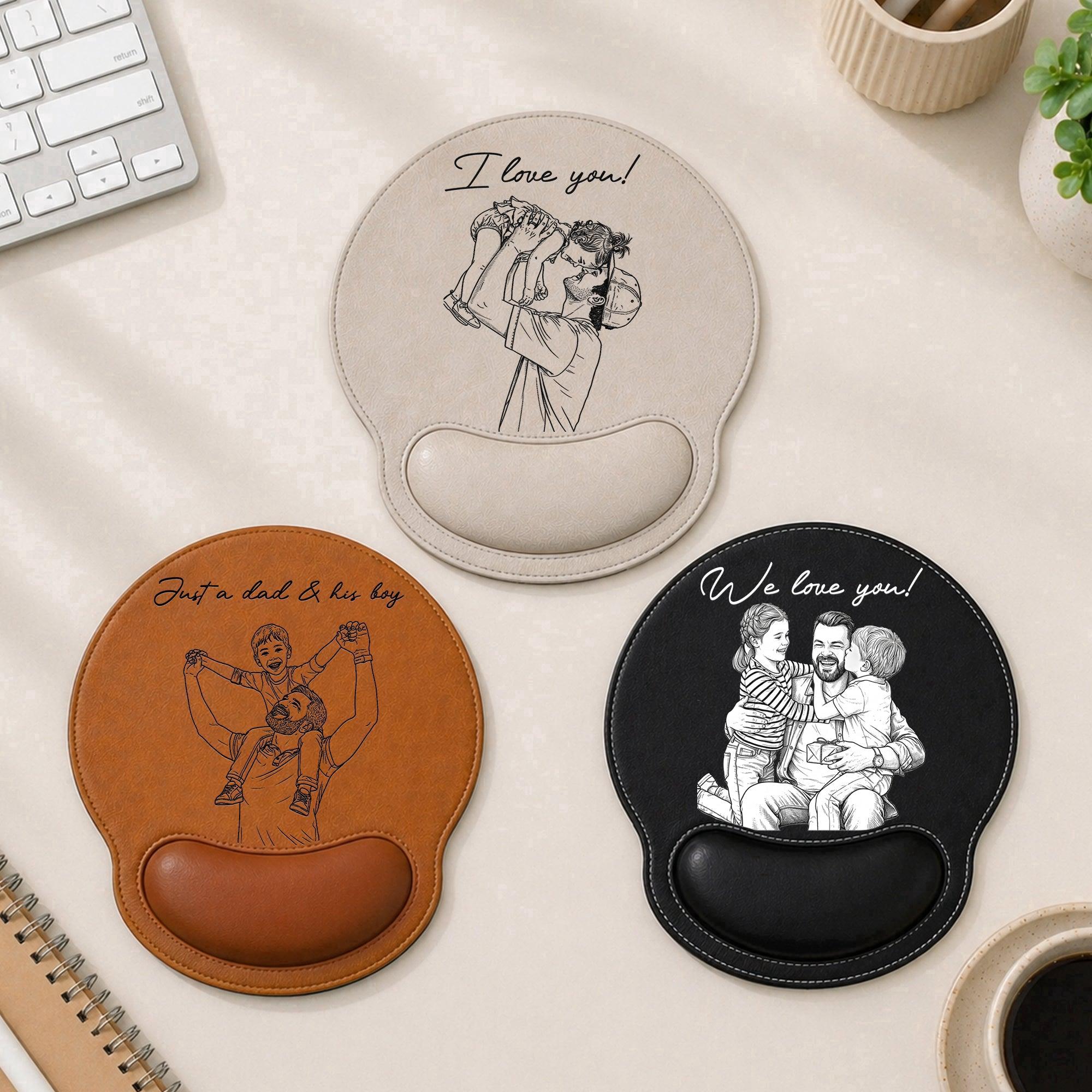 Personalized Mouse Pad Custom Photo Sketch Line Art Father's Day Gift For Dad