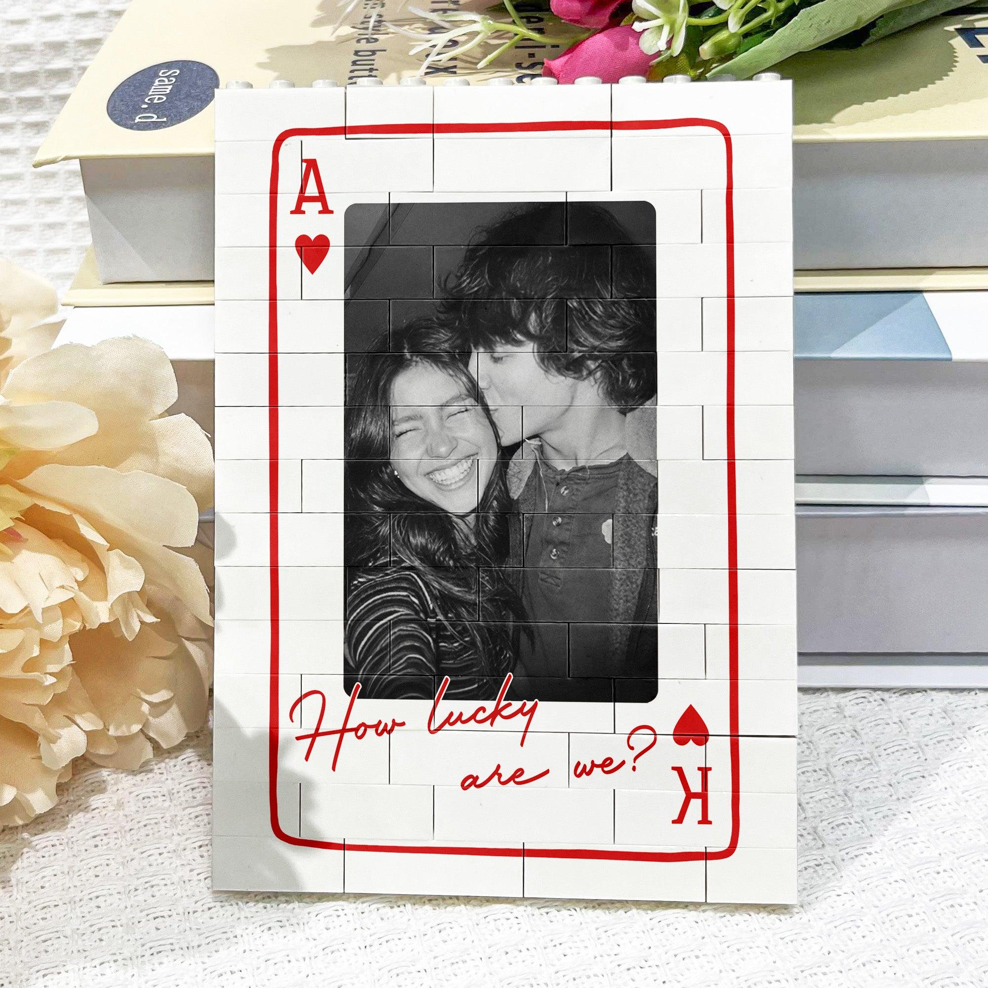Custom Photo Brick Puzzle Frame – Build Gentle Love, A Meaningful Gift for King And Queen Custom Couples Photo How Luck We Are