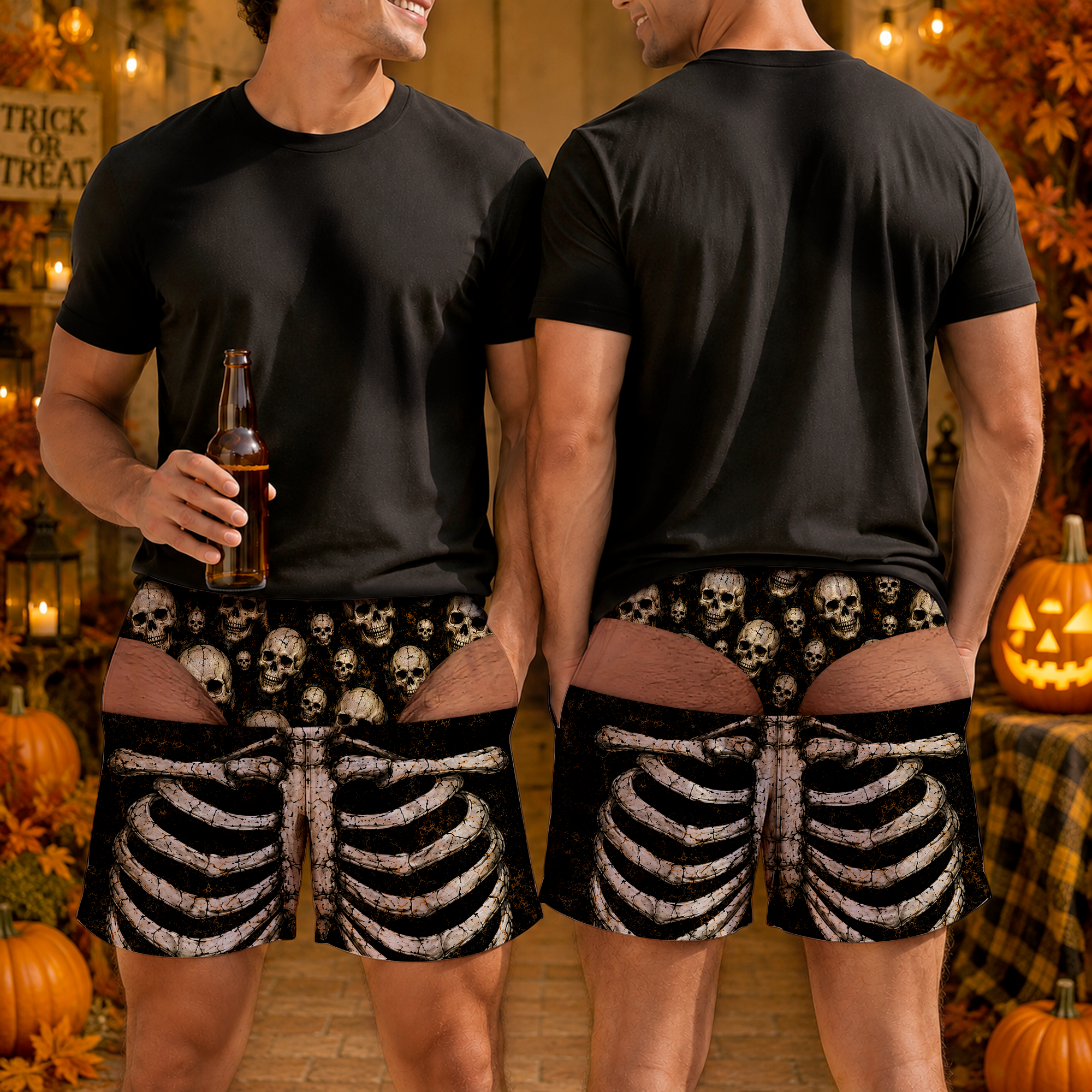 Peekaboo Skeleton Hawaiian Beach Shorts - Funny Personalized Halloween Gifts for Him