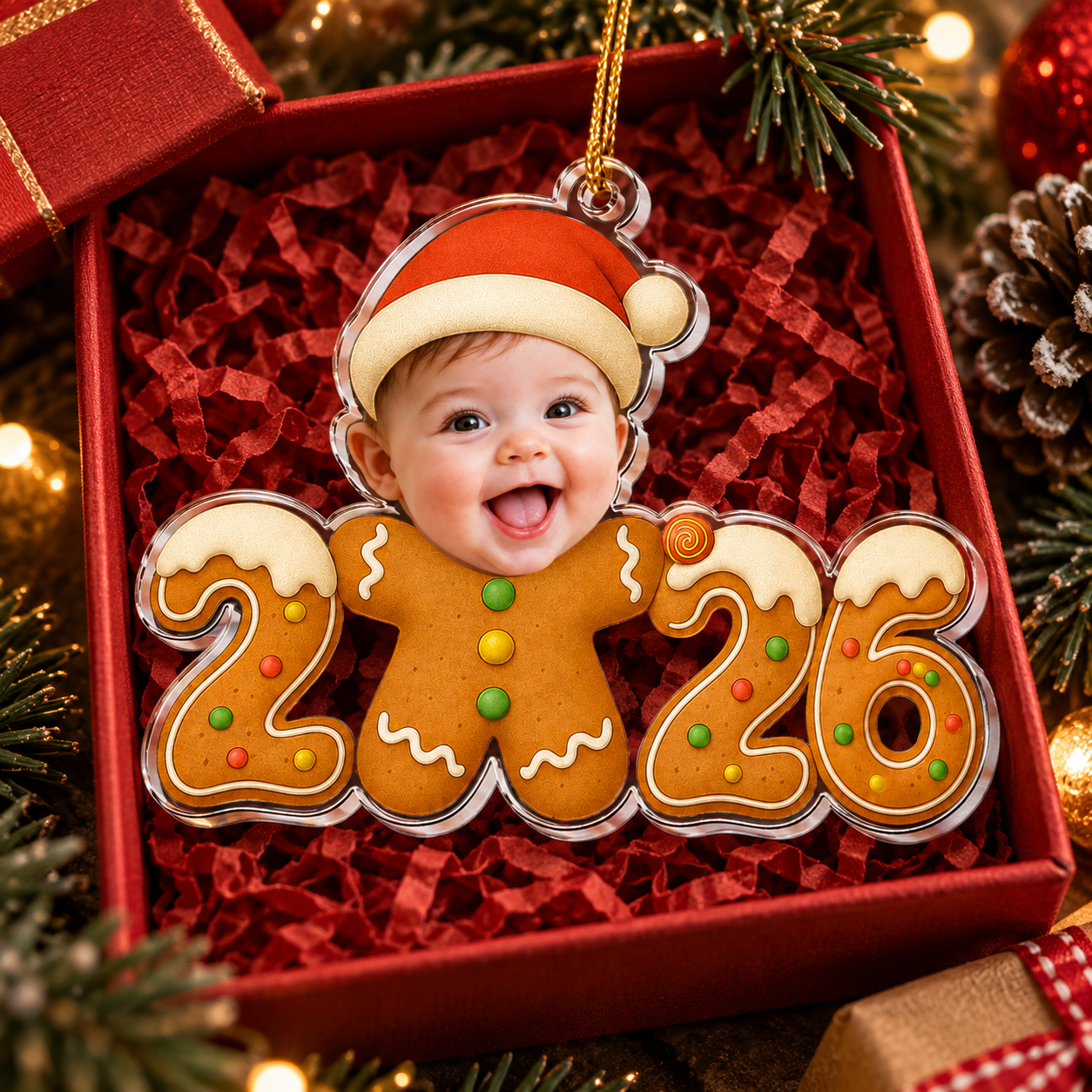 Custom Baby’s First Christmas Custom Photo Gingerbread Design Keepsake, Holiday Memory Gift For Newborn