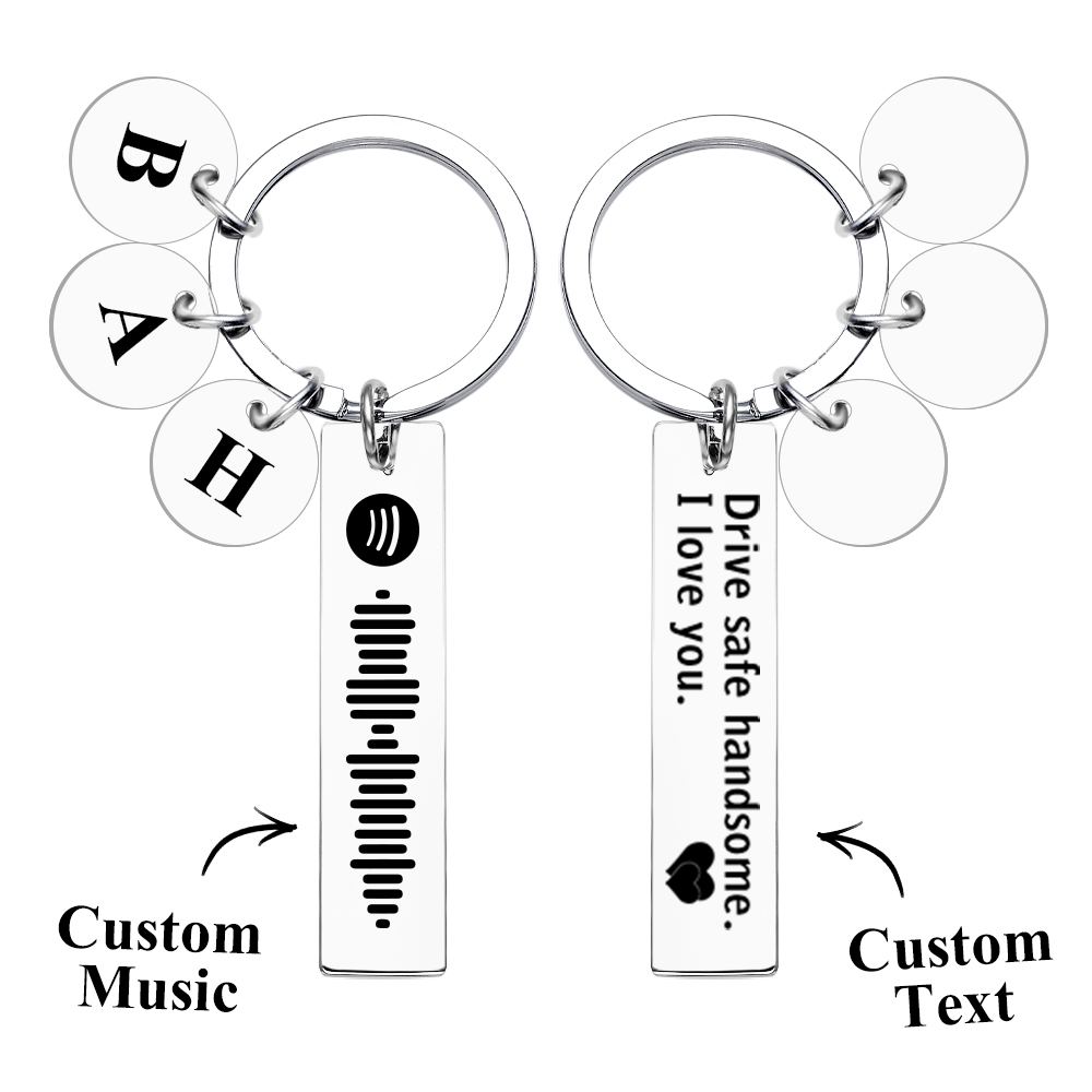 Scannable Spotify Code Keychain With Engraved Circle Pendant Drive Safe Keychain Custom Music Song Keychain Gift - 