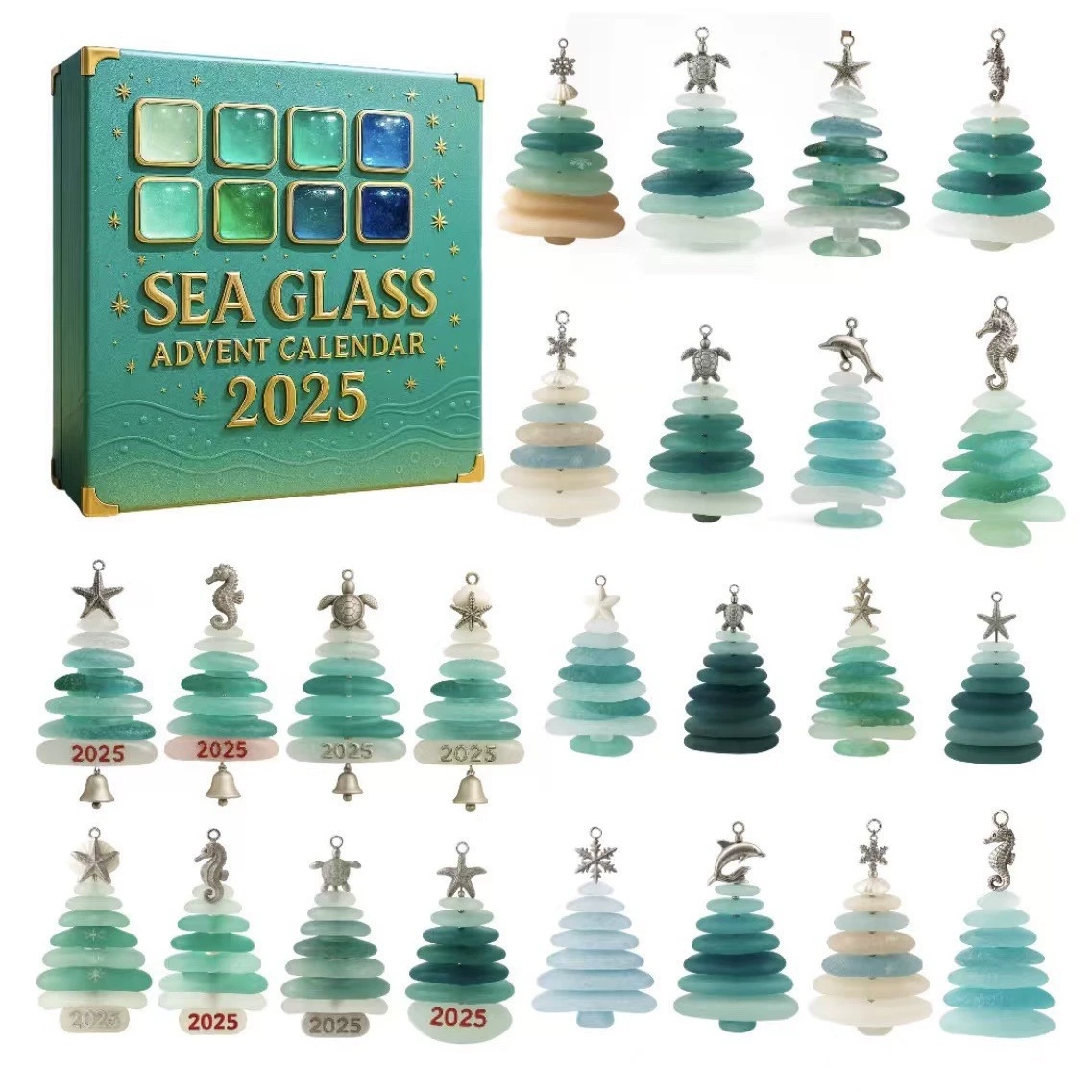 Sea Glass Christmas Tree Advent Calendar – 24 Day Ocean-Themed Countdo