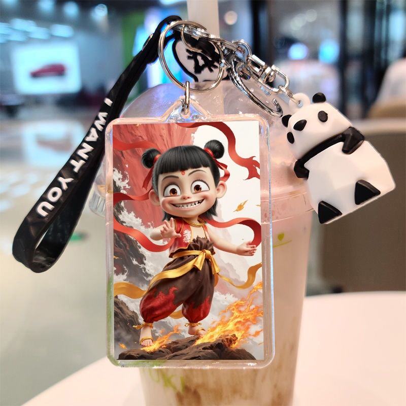 Nezha Peripheral Keychain Picture Diy Double-Sided Production Ao Bing San Taizi Doll Key Ring Schoolbag Small Pendant