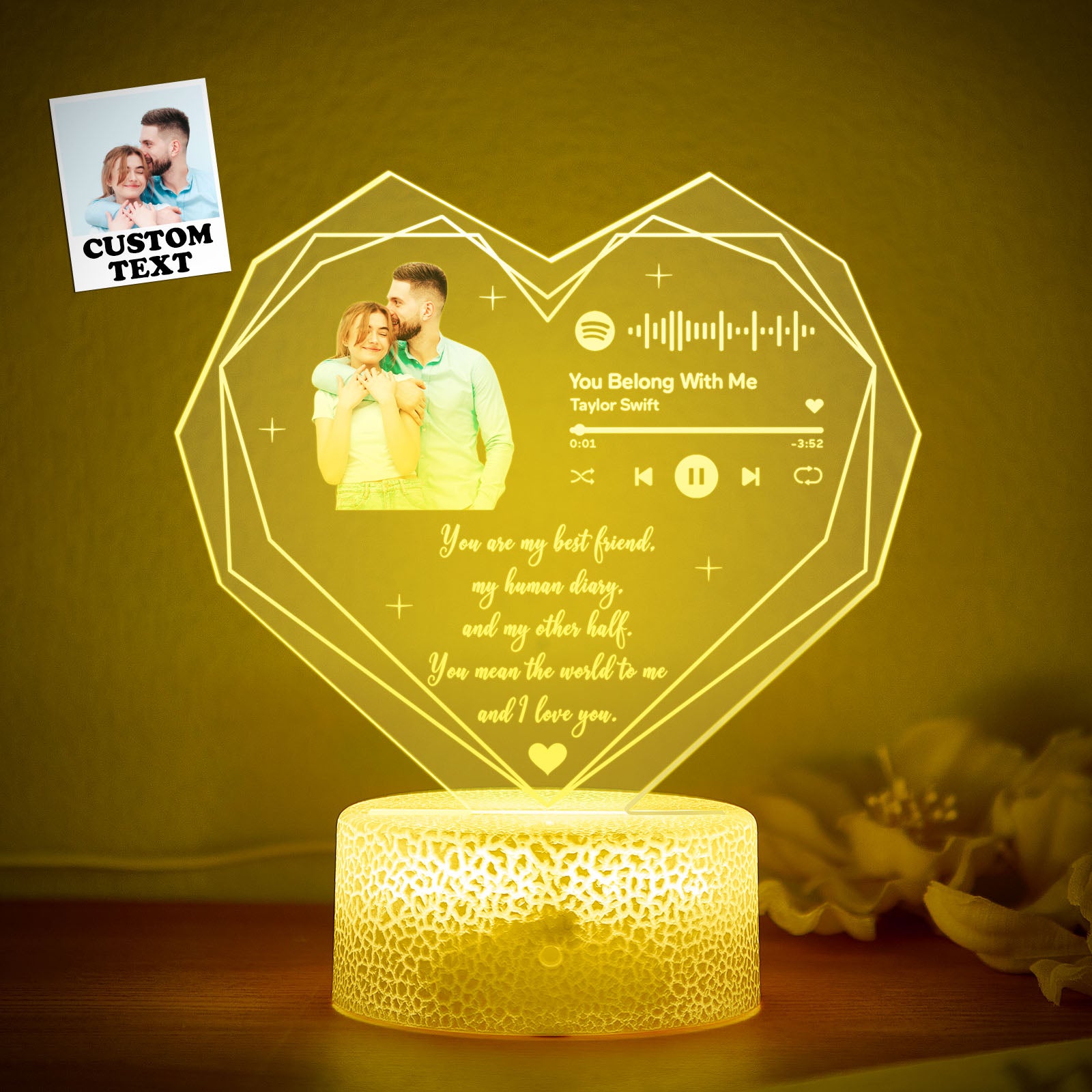 Custom Photo LED Night Light Personalized Spotify Music and Text Lamp Room Decorative Gifts for Couple - 