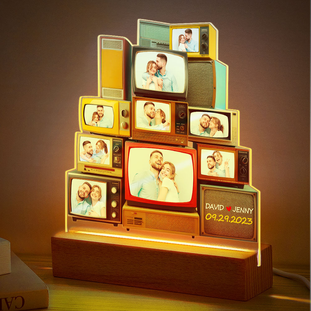 Custom Photo Lamp Vintage TV set Personalized Name and Date Light - 