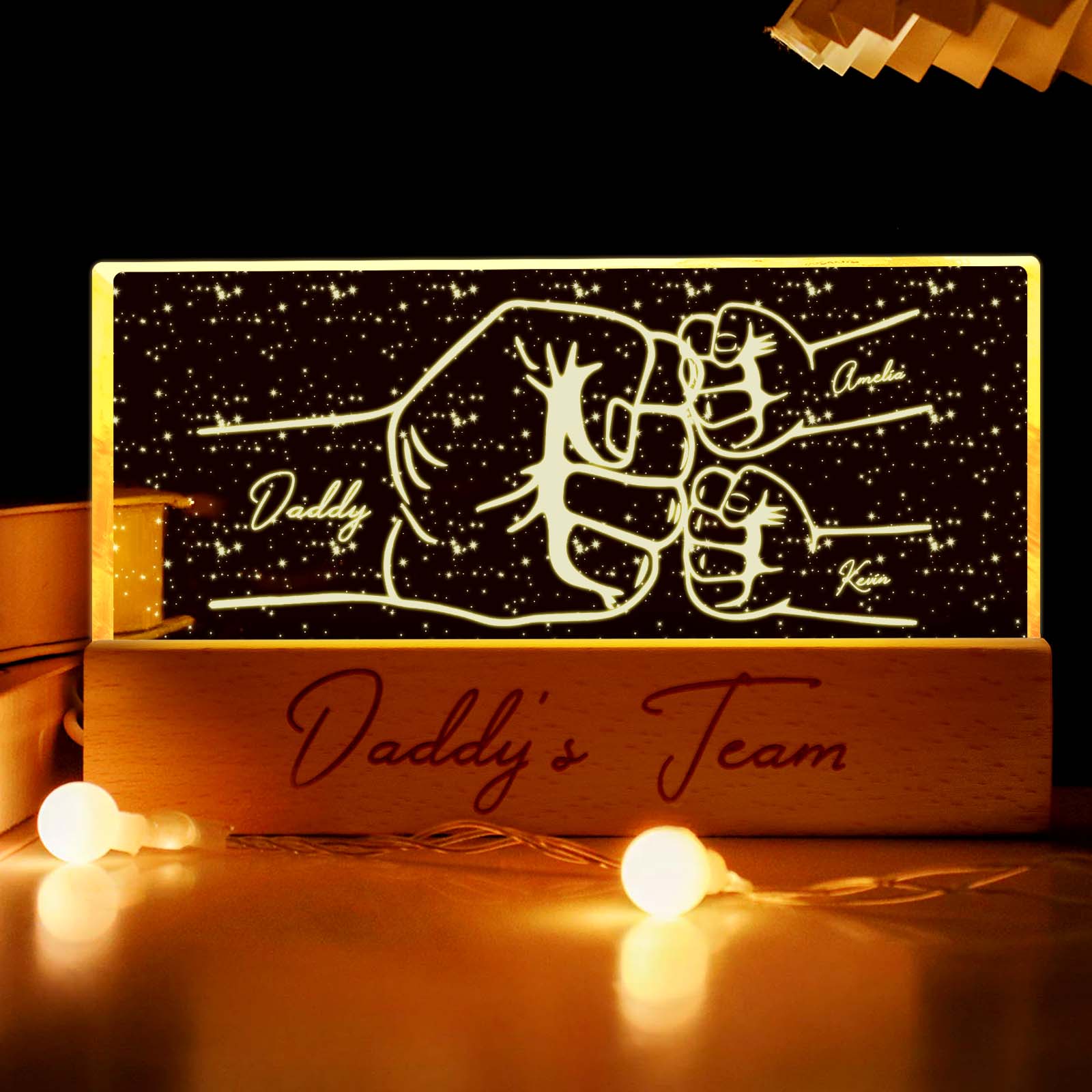 Custom Acrylic LED Night Light Personalized Daddy's Team Fist Bump Father's Day Gift