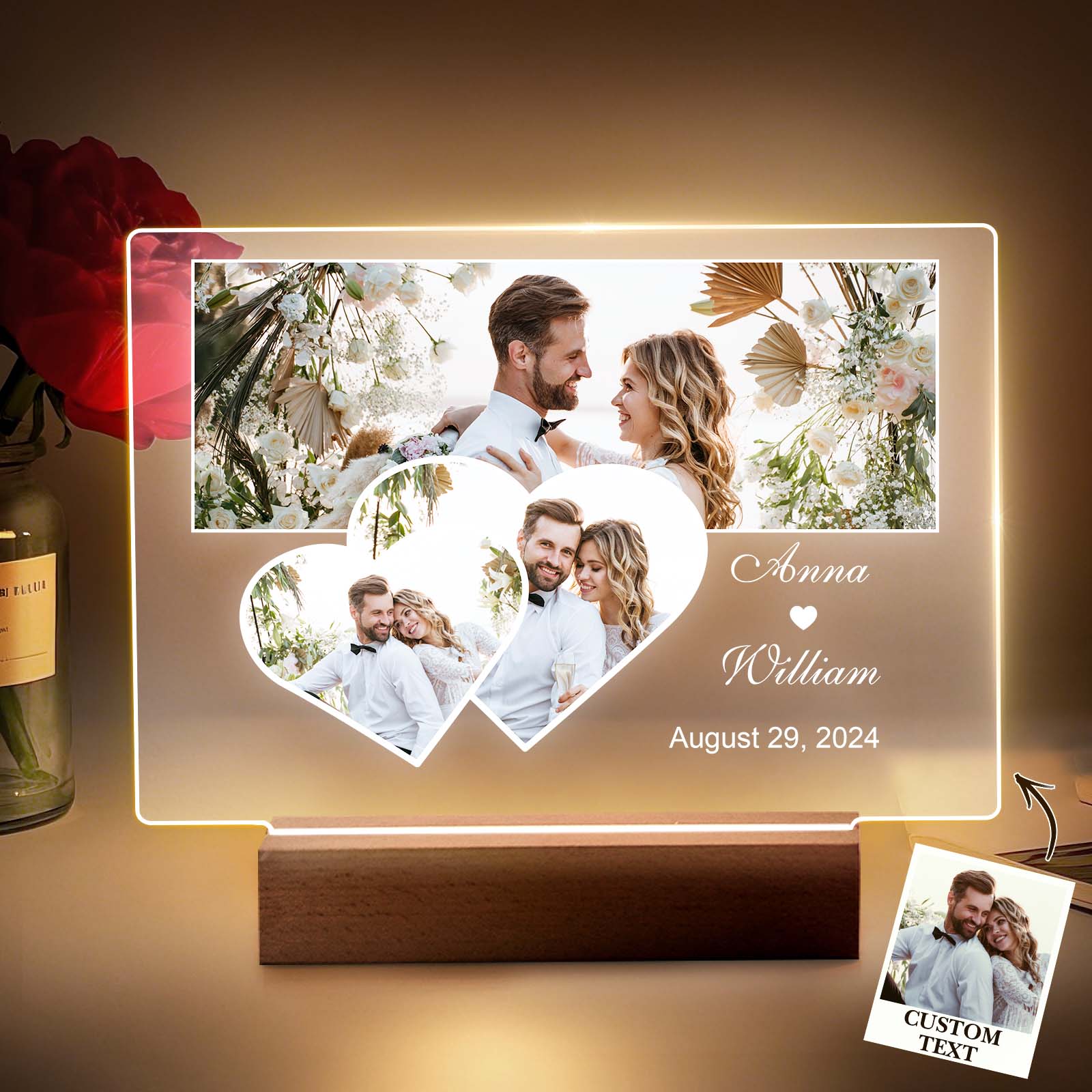 Personalized Photo Night Light, Photo Collage LED Light, Anniversary Gift For Friend Couple, Photo Lamp, Picture Plaque Valentine Gift