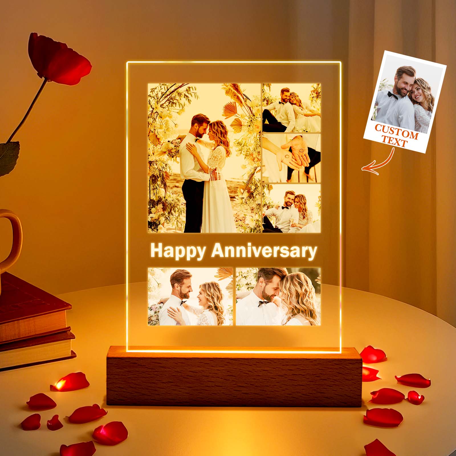 Personalized Anniversary Couples Gifts for Him & Her, Custom Photo Frame with Night Light, Personalized Picture Frame with Photos, Personalized Birthday Gifts for Women Men Boyfriend Girlfriend