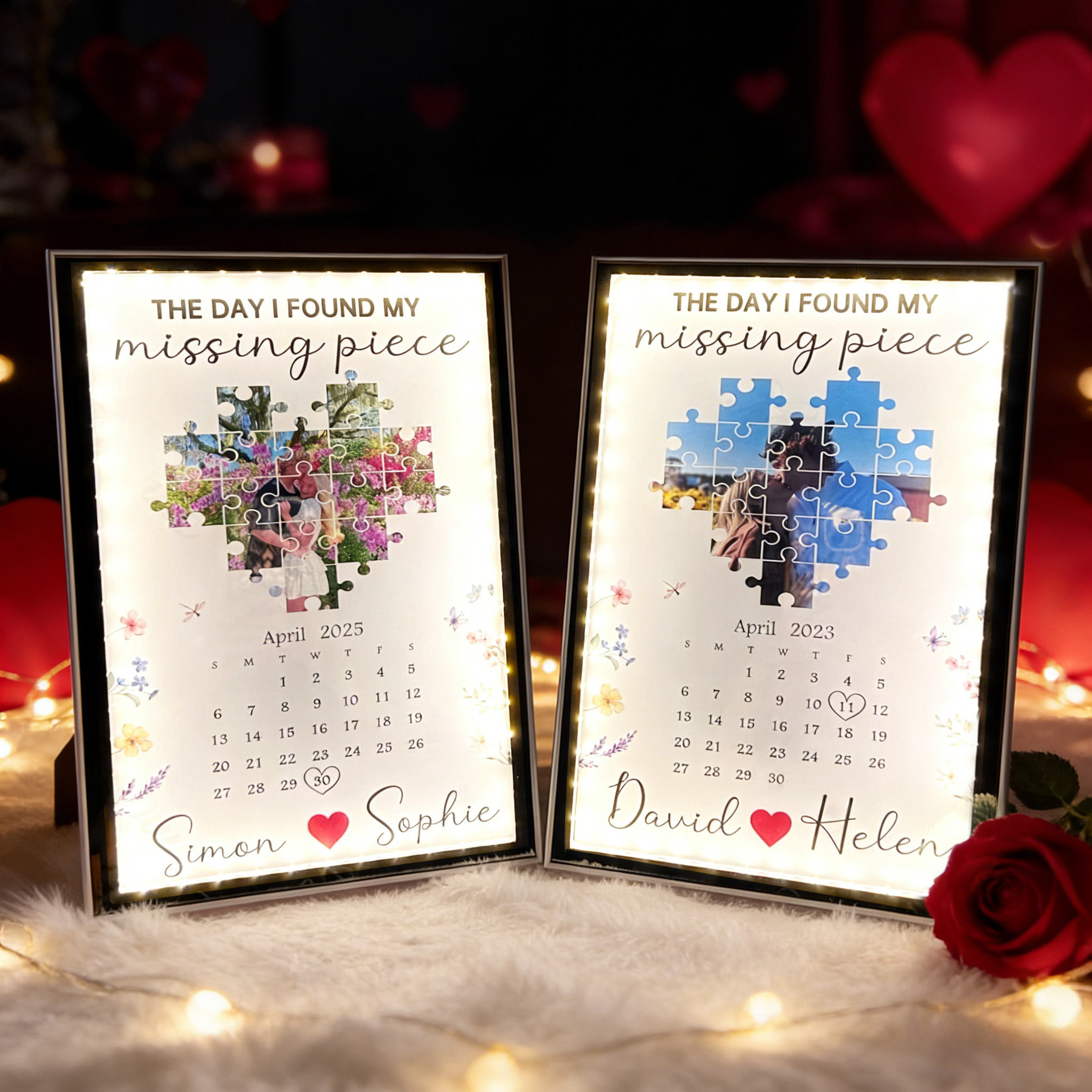 Personalised Photo Light Custom Calendar Night Light Gifts for Lover The Day I Found My Missing Piece  Lamp