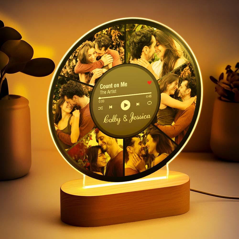 Personalized Couple Photos Record Night Light, Photo Collage LED Lamp for Boyfriend Girlfriend, Anniversary Gifts, Wedding Gift, Music Cover