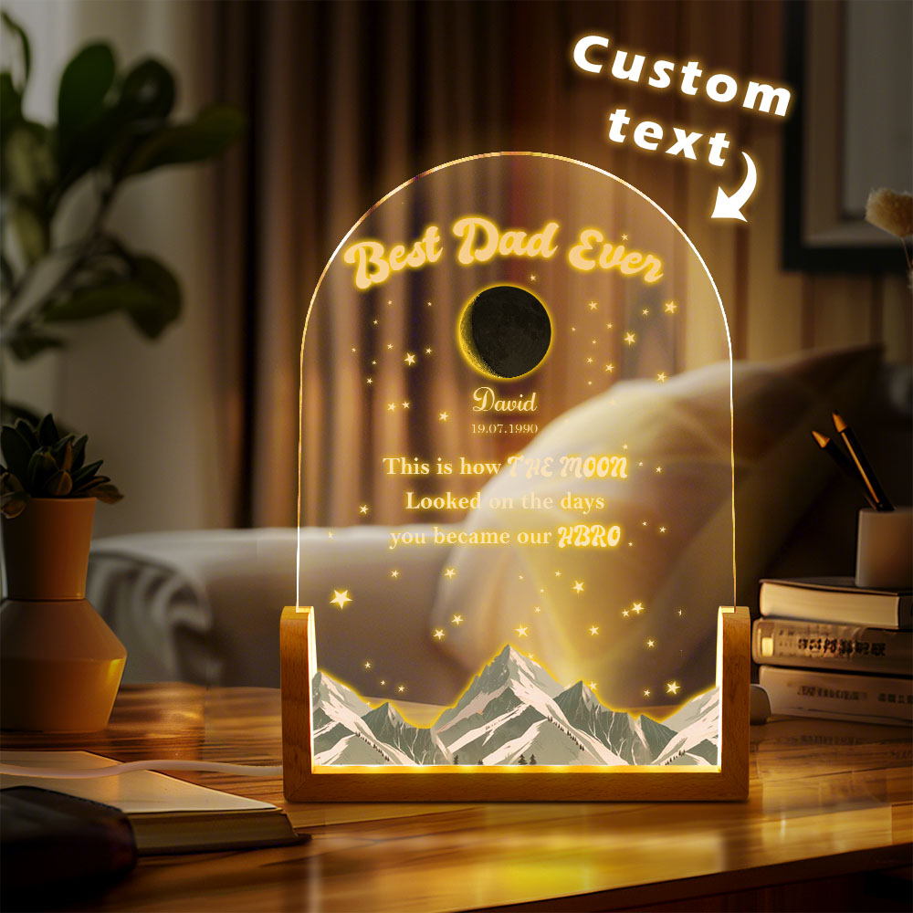 Custom Moons DAD Phase LED Night Light, Personalized Moons Phase with Kids Names, Father’s Day Gifts, Gift for Dad, Night light Moon Phase