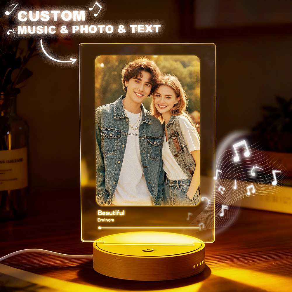Custom Music Plaque One-Click Play, LED Night Light with Speaker