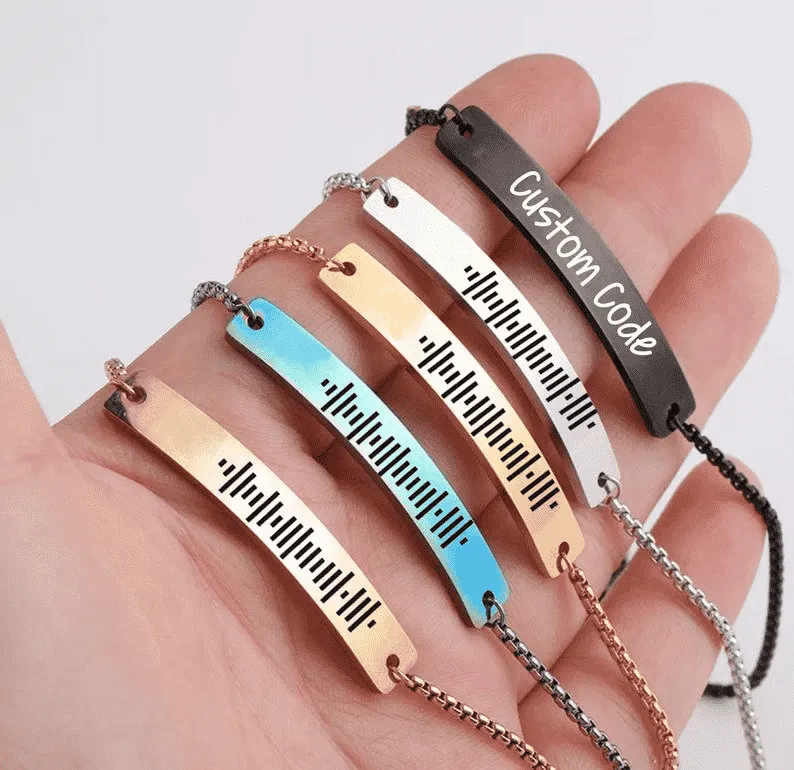 Scannable Music Code Bracelet Stainless Steel Custom Bracelet Silver Gift For Girlfriend