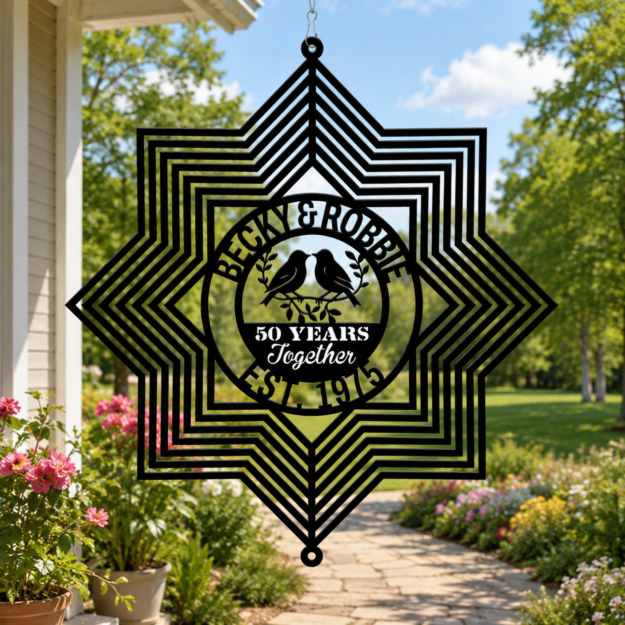 Personalized Anniversary Wind Spinner – Custom Names & Year Gift for Him & Her