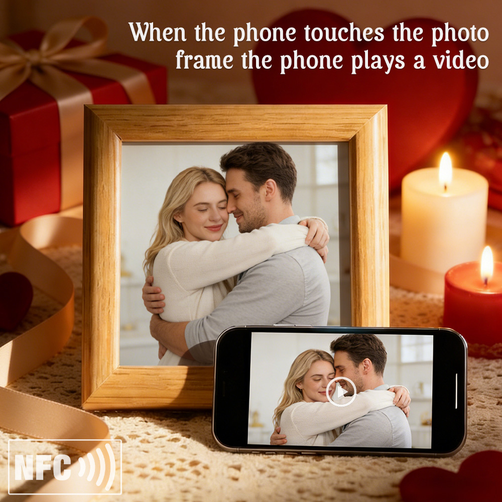Custom NFC Wooden Couple Photo Frame for Her Valentine's Day Gift