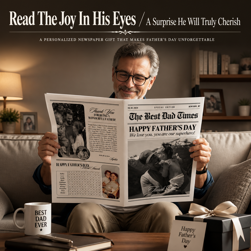 Custom Father’s Day Newspaper – First Father’s Day Gift for Husband | Personalized Keepsake Newsprint