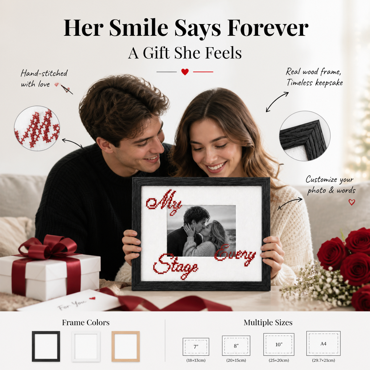 Custom Photo Cross Stitch Frame – Personalized Embroidery Picture Frame, DIY Handmade Keepsake Gift for Couples, Family & Loved Ones