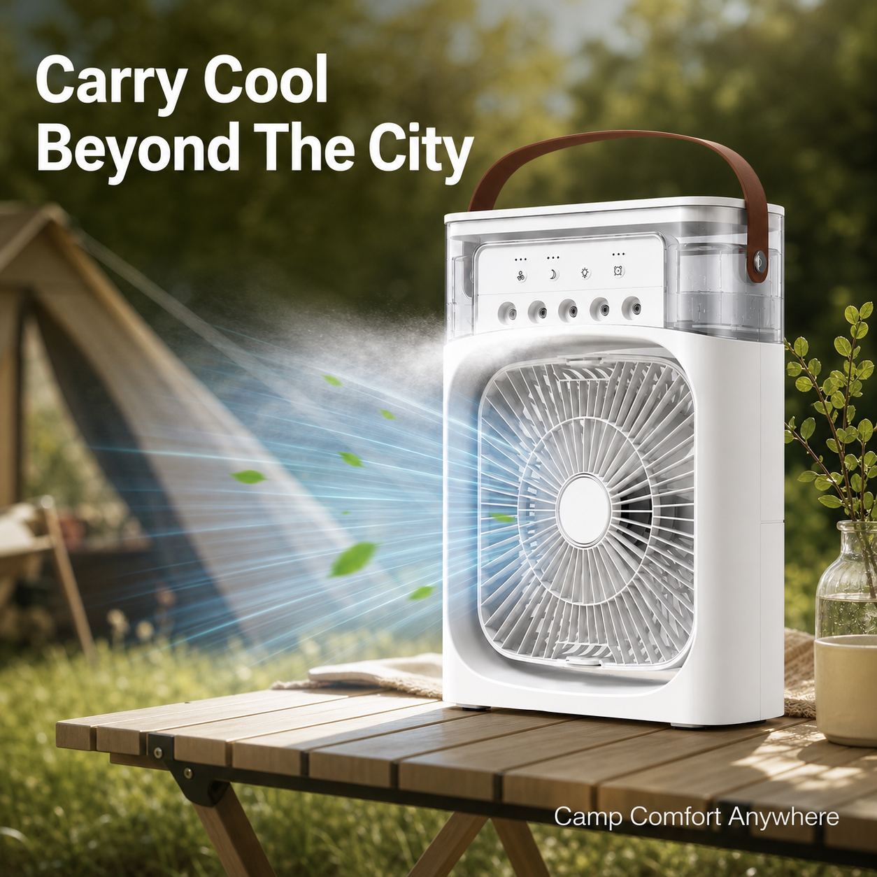 Portable Rechargeable Misting Fan with 180° Wide-Angle Airflow – Cordless Personal Cooling Fan for Home, Office & Outdoor Use