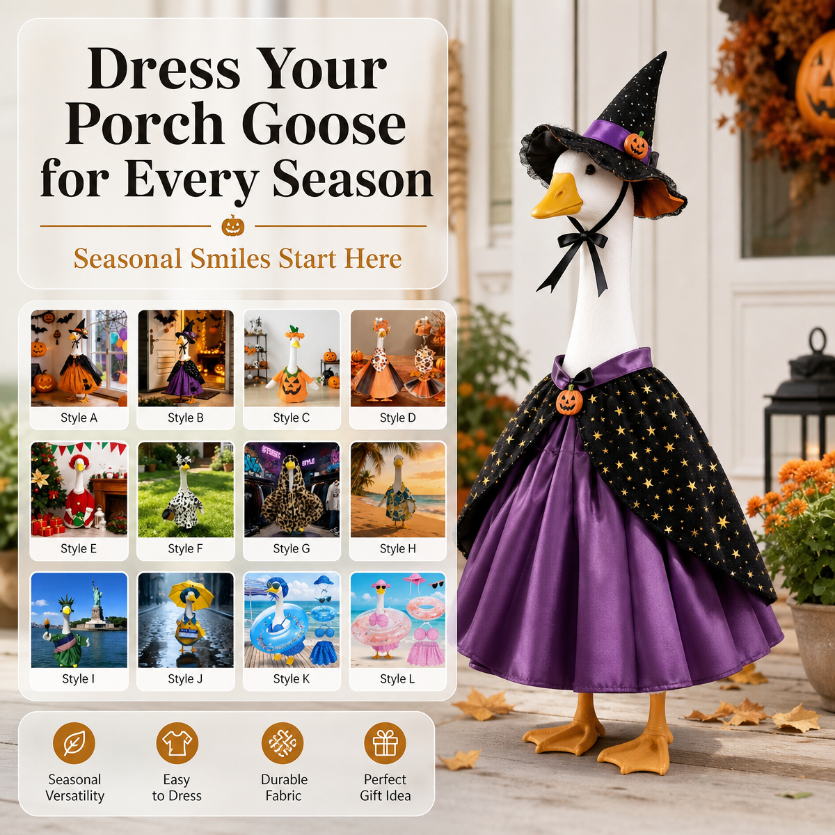 Seasonal Porch Goose Outfits – Cute Decorative Goose Clothes for Every Holiday