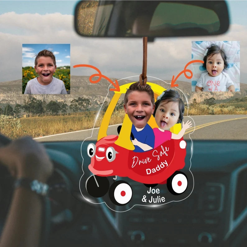 Kid Face Toy Car Drive Safe Daddy Baby Photo Face Father's Day Gift New Dad Gift 1st Fathers Day Gift For Him Two Photos