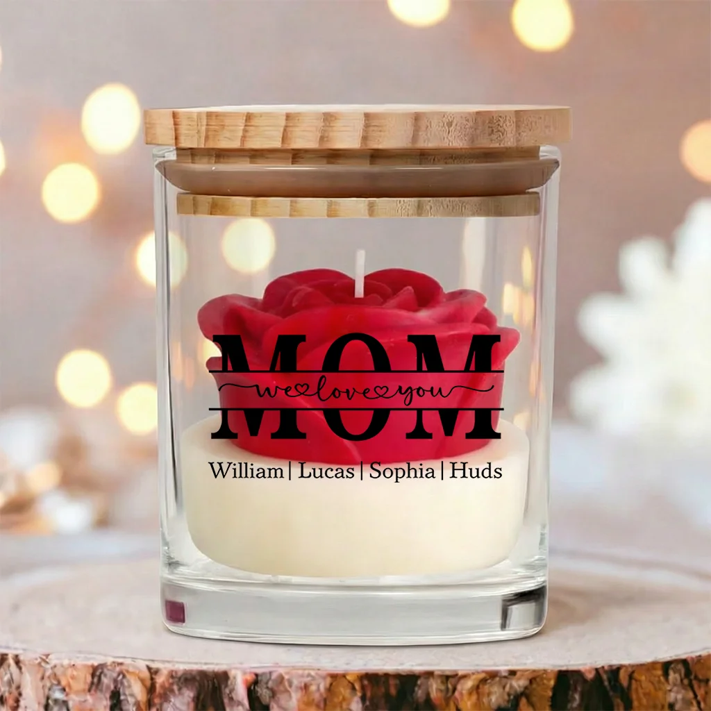 Personalized Floral Soy Wax Candle – Custom "We Love You" Gift for Mom Mother’s Day Special