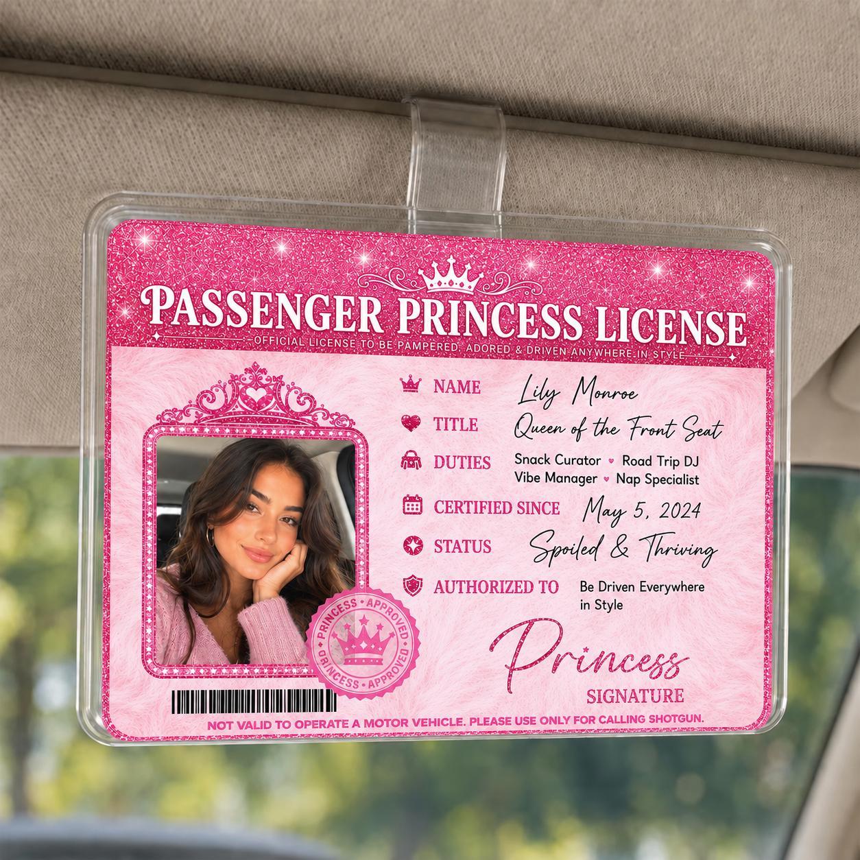 Custom Passenger Princess License Photo Car Visor Clip, Personalized Girlfriend Gift, Funny Wife Bestie Road Trip Car Accessory 商品缩略图