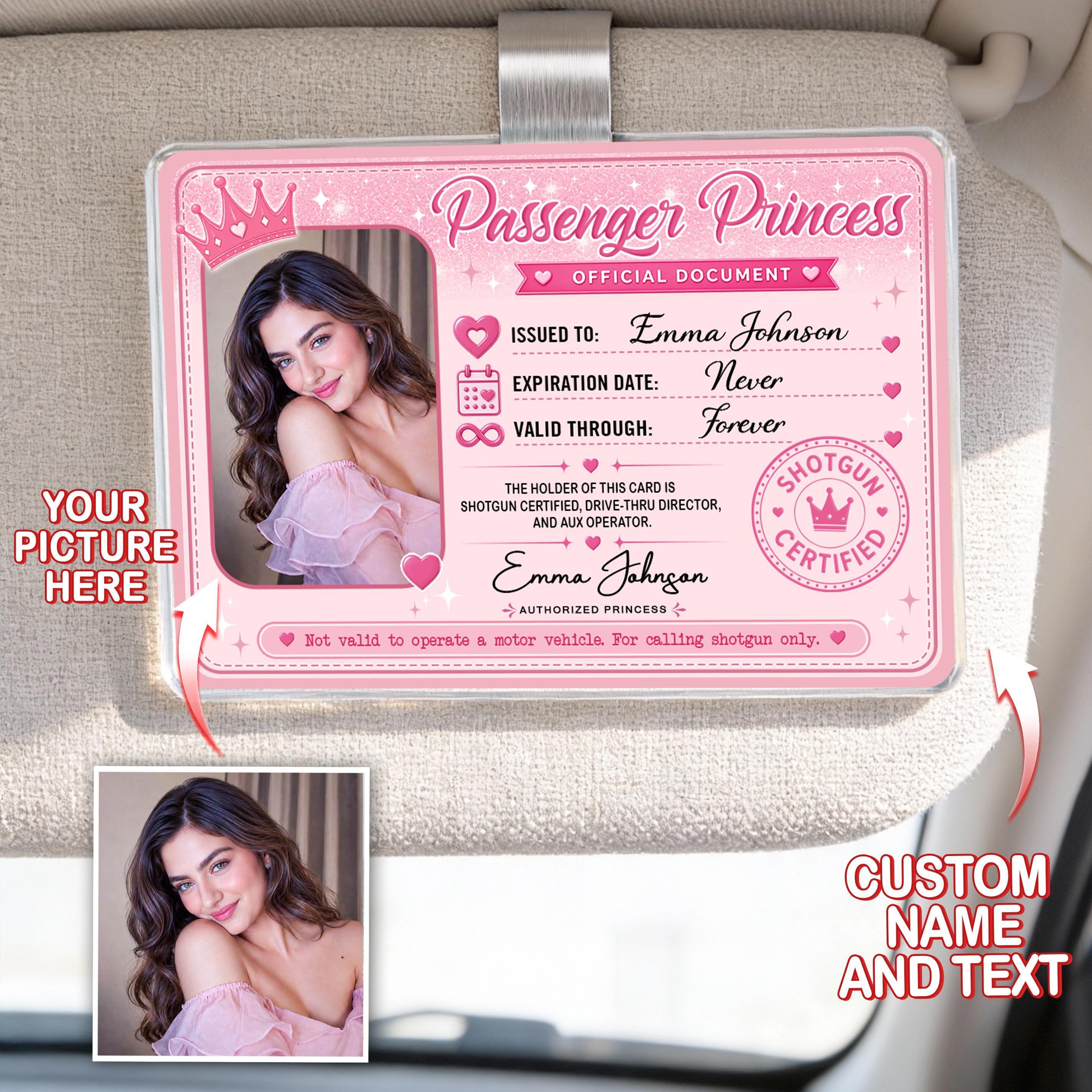 Personalized Passenger Princess ID Card Car Visor Clip Custom Passenger Princess Card with Photo Funny Car Accessory Gifts for Girlfriend