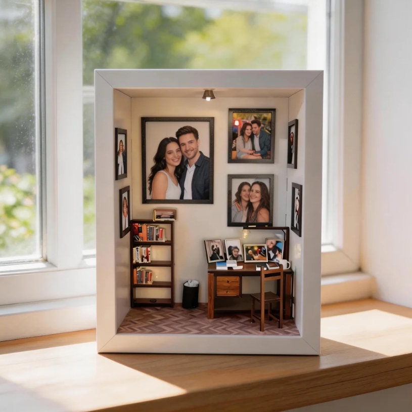 Custom Photo Miniature Diorama Personalized Desk & Bookshelf